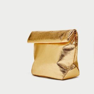 NWT ZARA GOLD METALLIC LUNCH CLUTCH